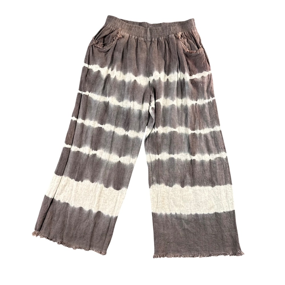 Umgee USA Tie Dye Cropped Gaucho Pants Linen Blend Size S Boho